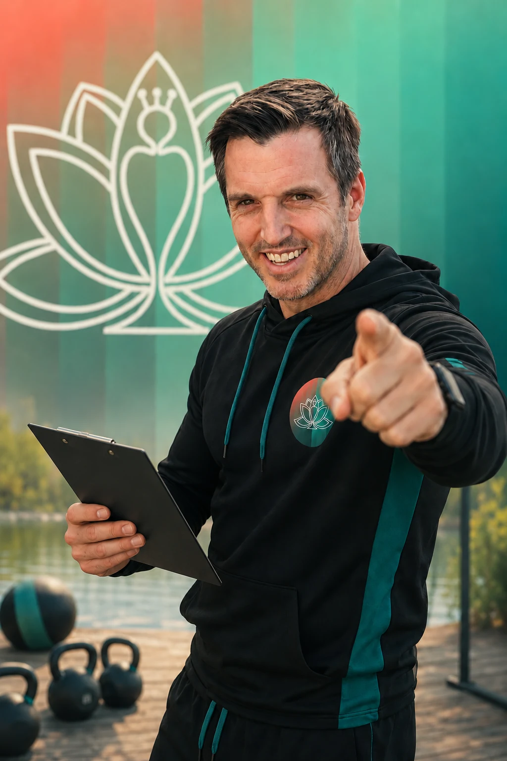 Jarno van Keulen met een trainingsbord tijdens een sportieve activiteit
