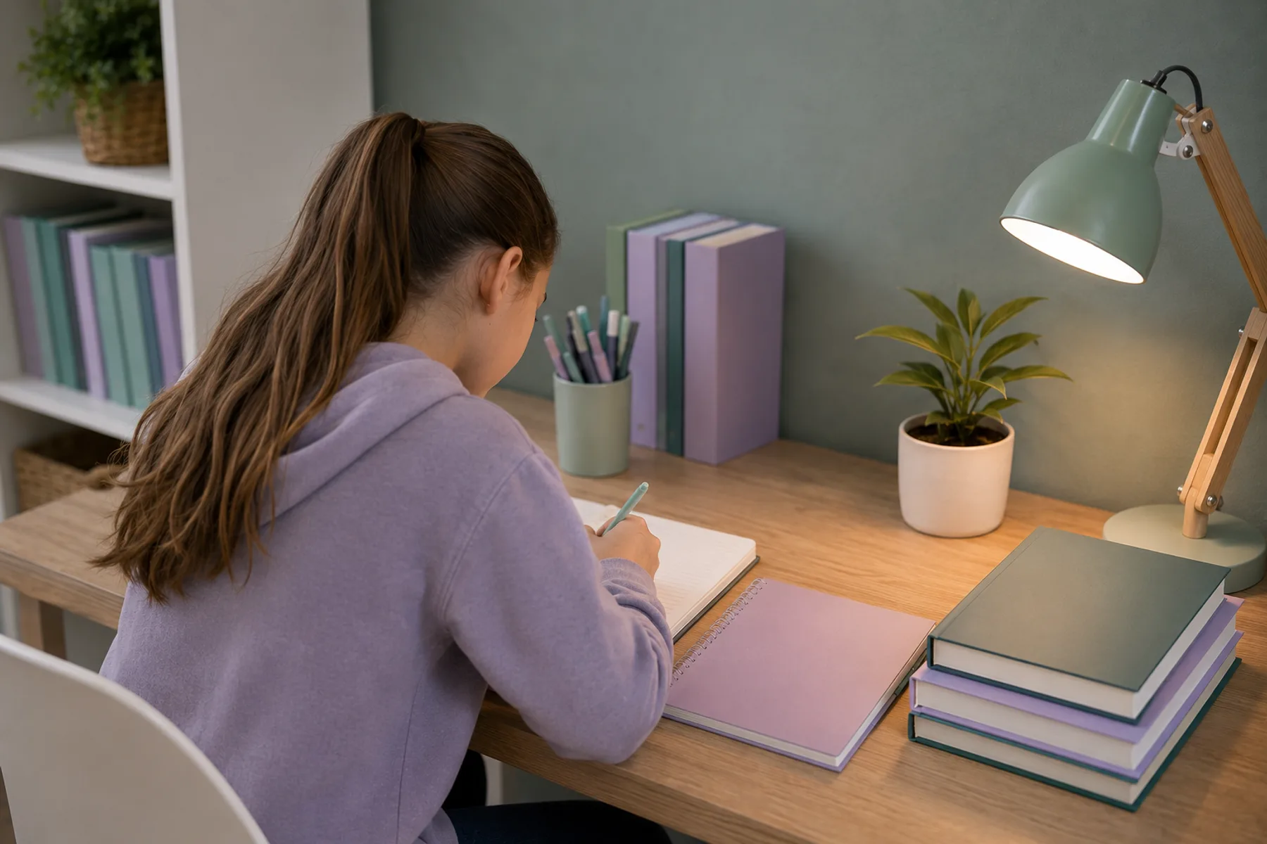 Leerling werkt met aandacht in een planner
